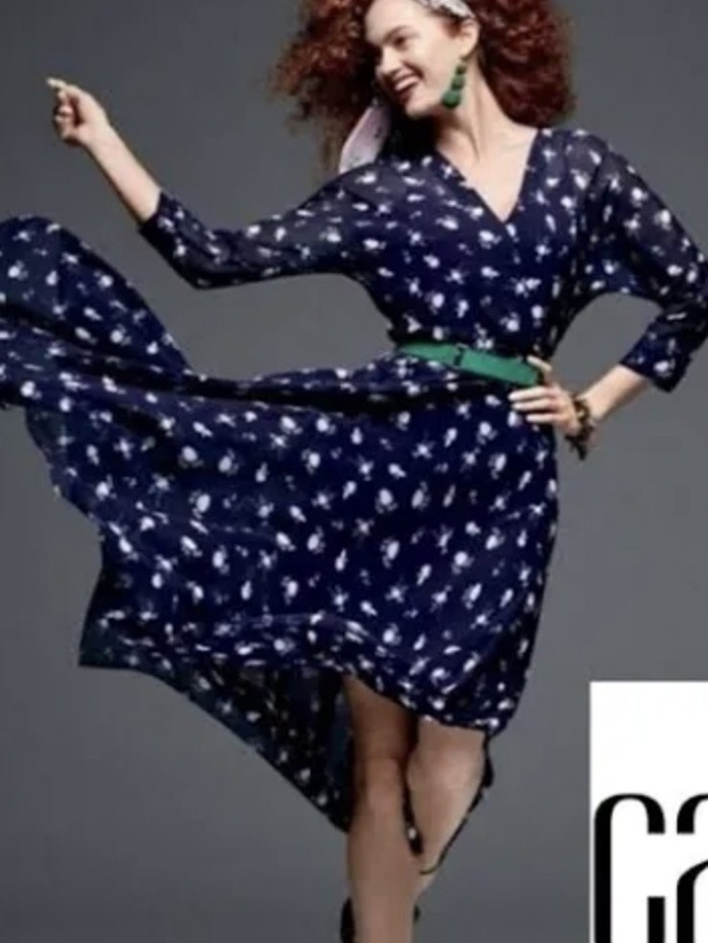 CAbi 5575 Pemberly Print 2 Layer Navy Blue Floral High-Low Wrap Dress -10